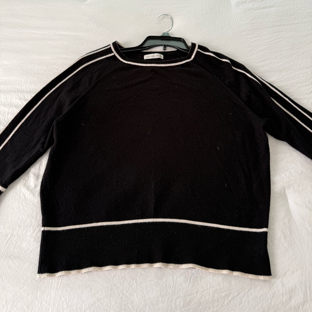 Reflexology Black Crewneck Sweater with White Accents